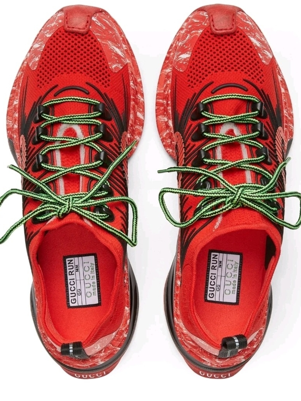 Gucci Red Mesh Sneakers with Green Laces